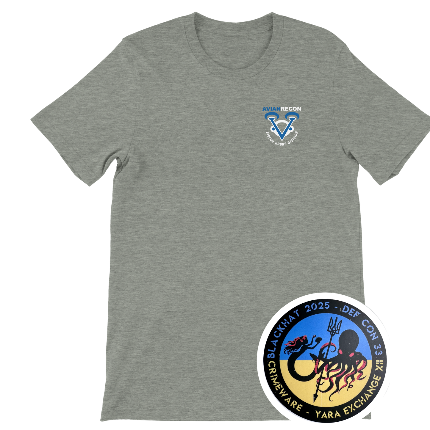 AVIAN RECON – Pigeon Drone Division T-Shirt + Sticker (U.S. Shipping)