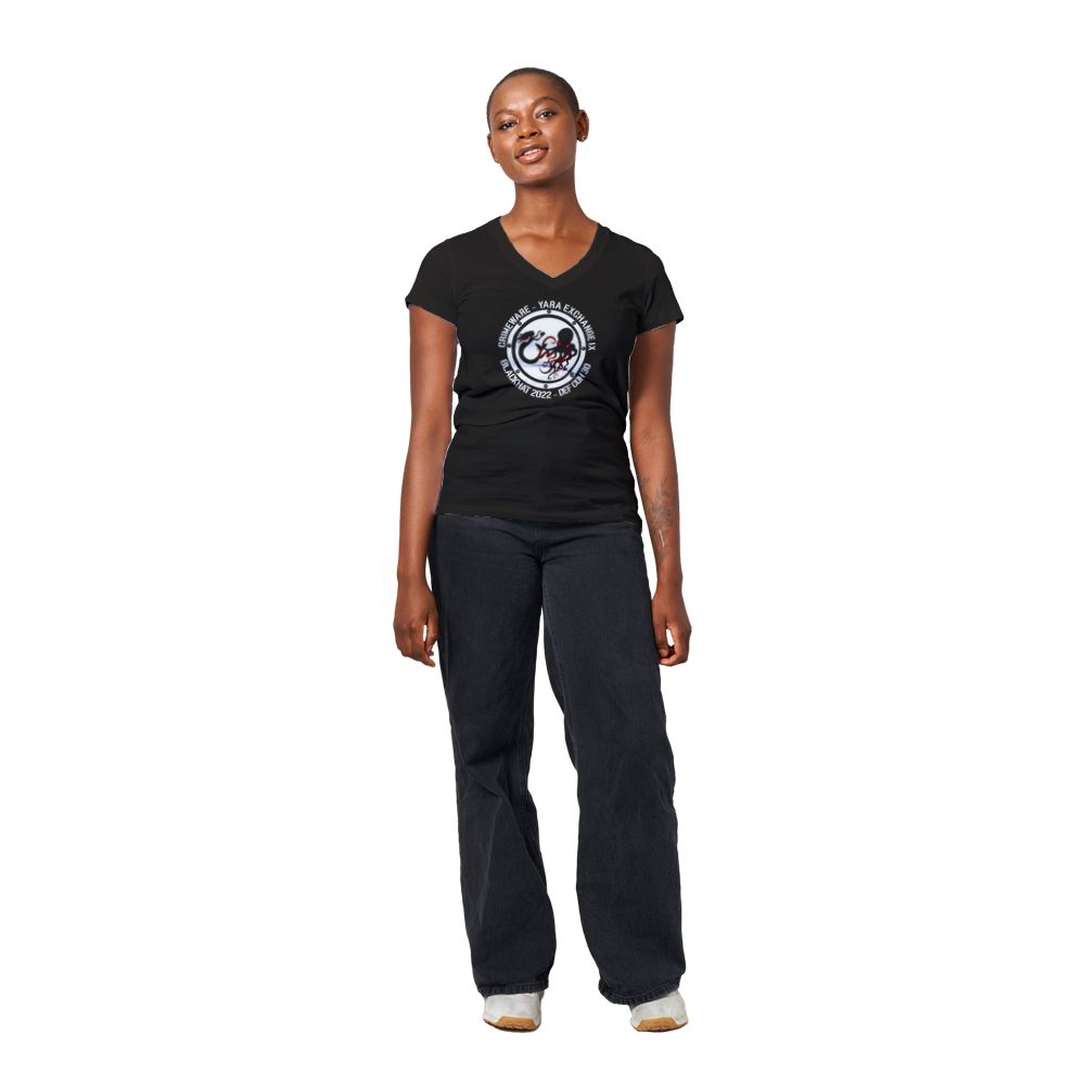 2022 Meetup White Logo V-Neck T-Shirt - Women's Extra Soft (BC2022F-1214-1408)