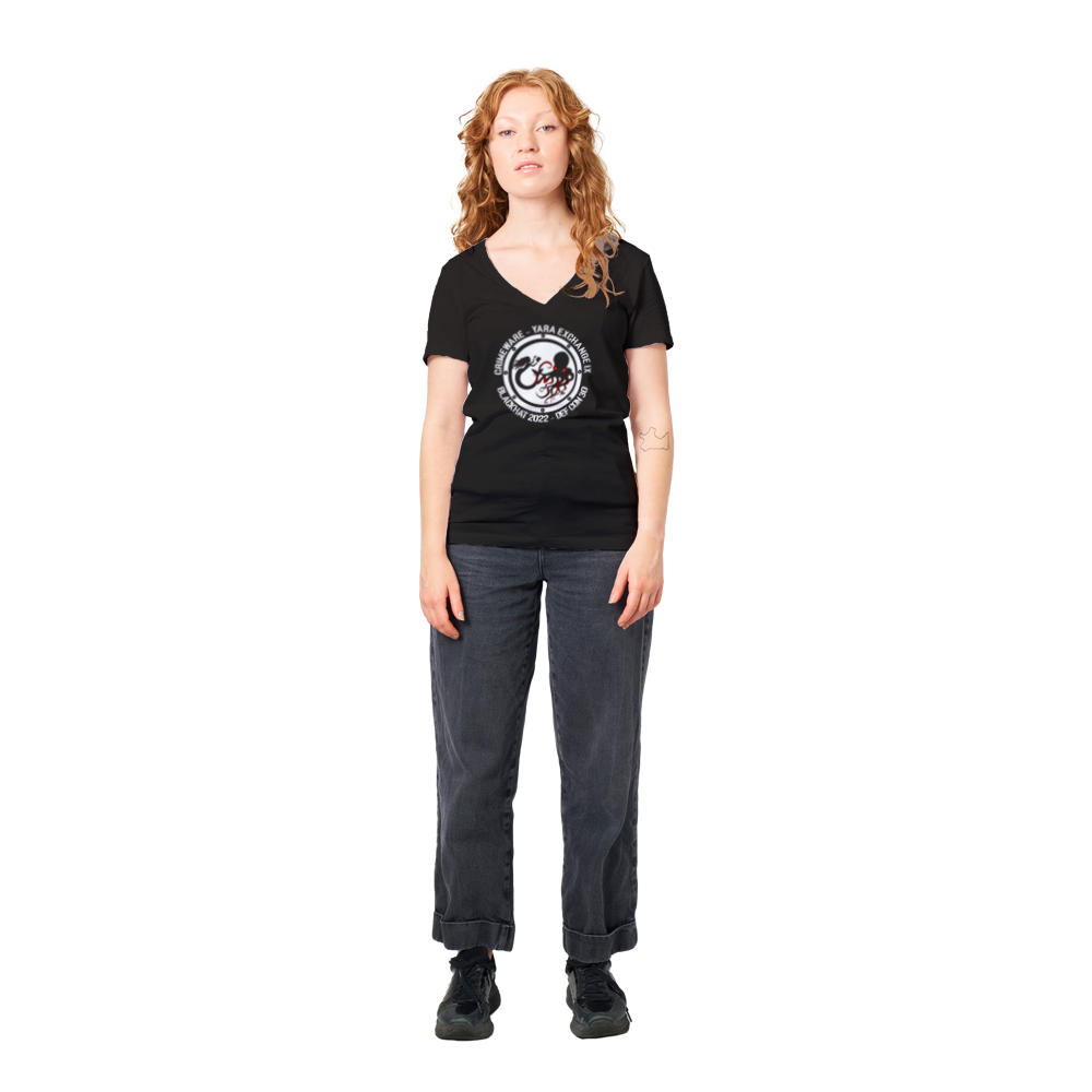 2022 Meetup White Logo V-Neck T-Shirt - Women's Extra Soft (BC2022F-1214-1408)