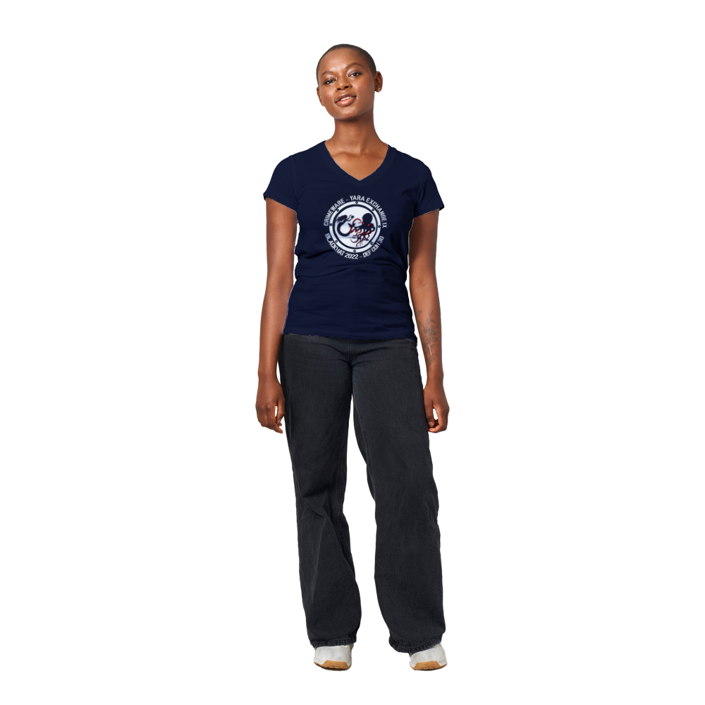 2022 Meetup White Logo V-Neck T-Shirt - Women's Extra Soft (BC2022F-1214-1408)